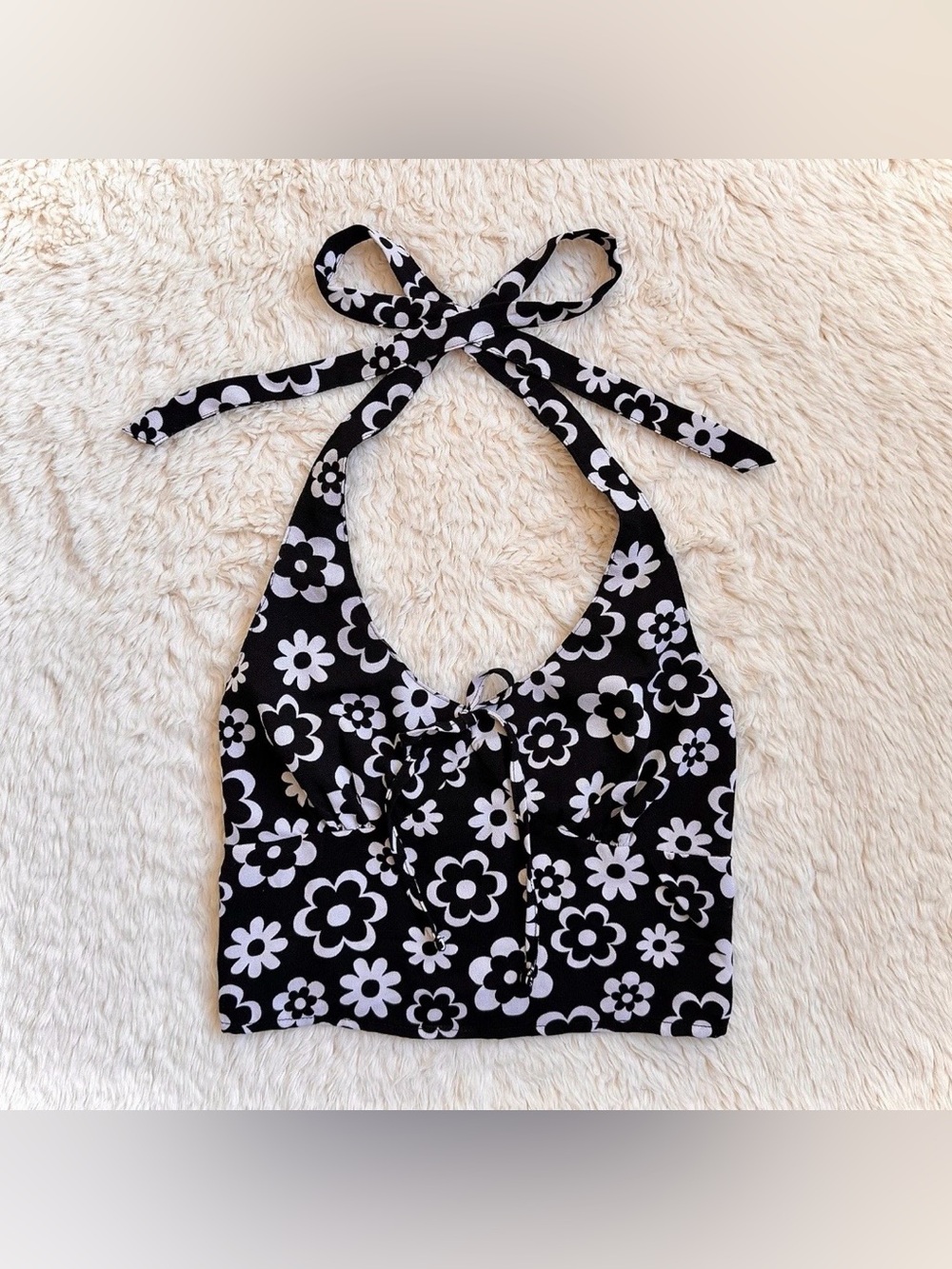 NWOT Hollister Floral Halter Neck Crop Top Retro Y2K Daisy Print Bow Tie Small